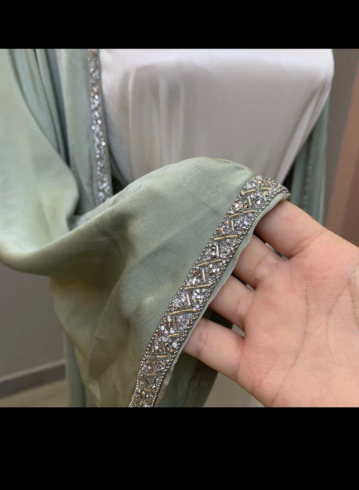 Satin Beaded Sleeve Abaya and Belt.