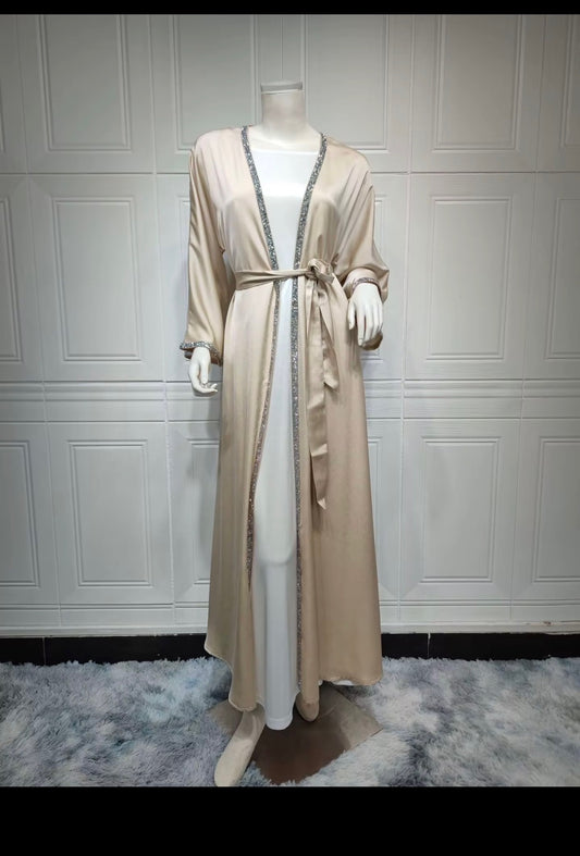 Satin Beaded Sleeve Abaya and Belt.