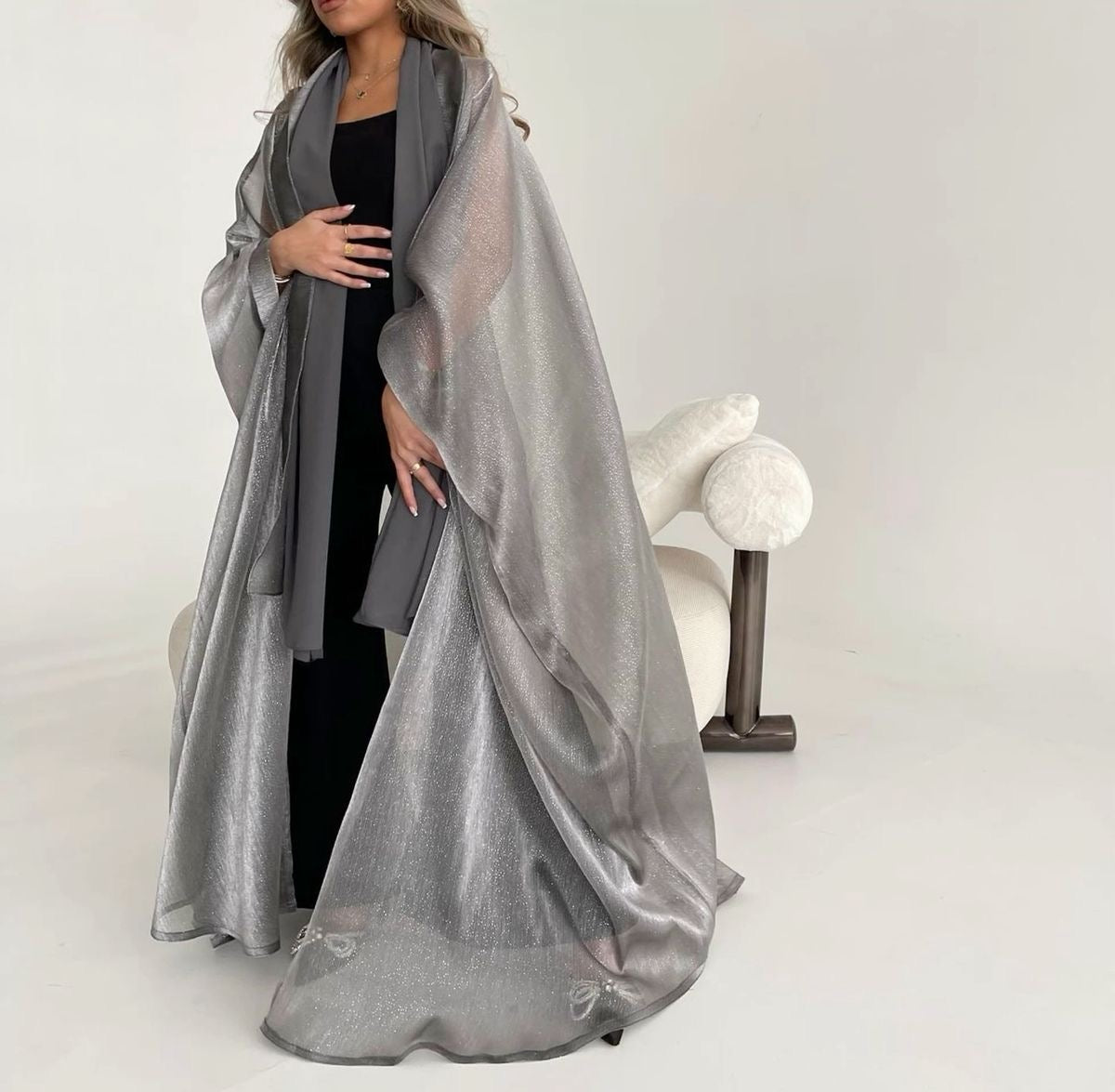 Luxe Flowing Abaya with Matching Sheer Scarf